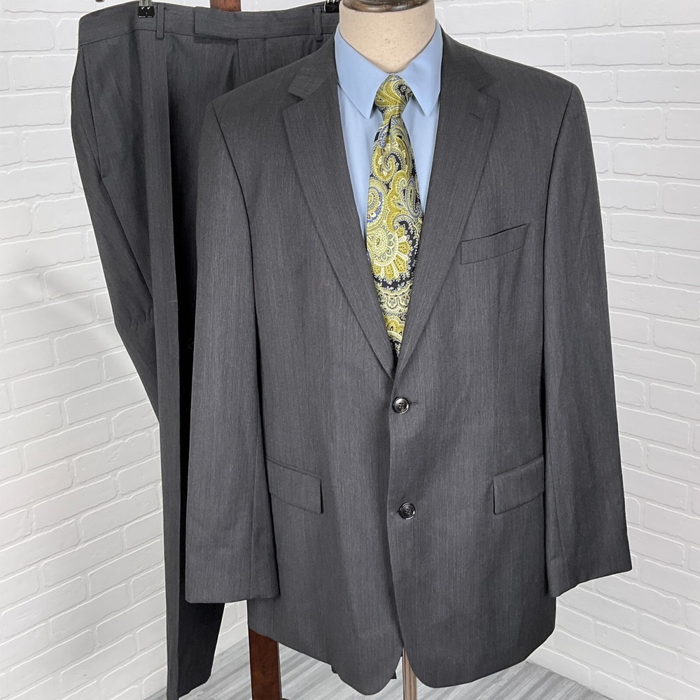 Boss Hugo Boss Suit Men 44L 37W 32L Black White/Gray Wool Classic Career VTG USA